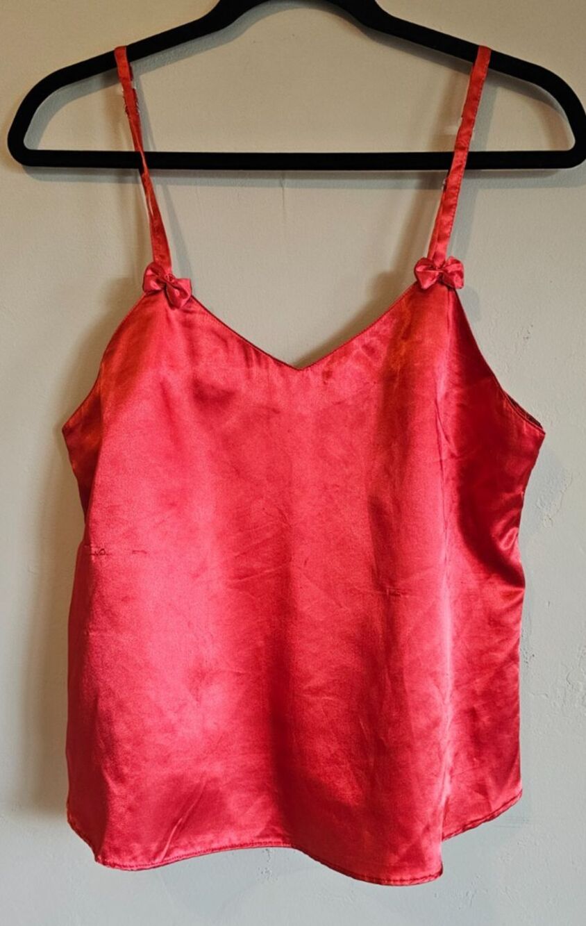 Women's Satin Camisole V-Neck Cami top-Y2K-Bows-Red-Med